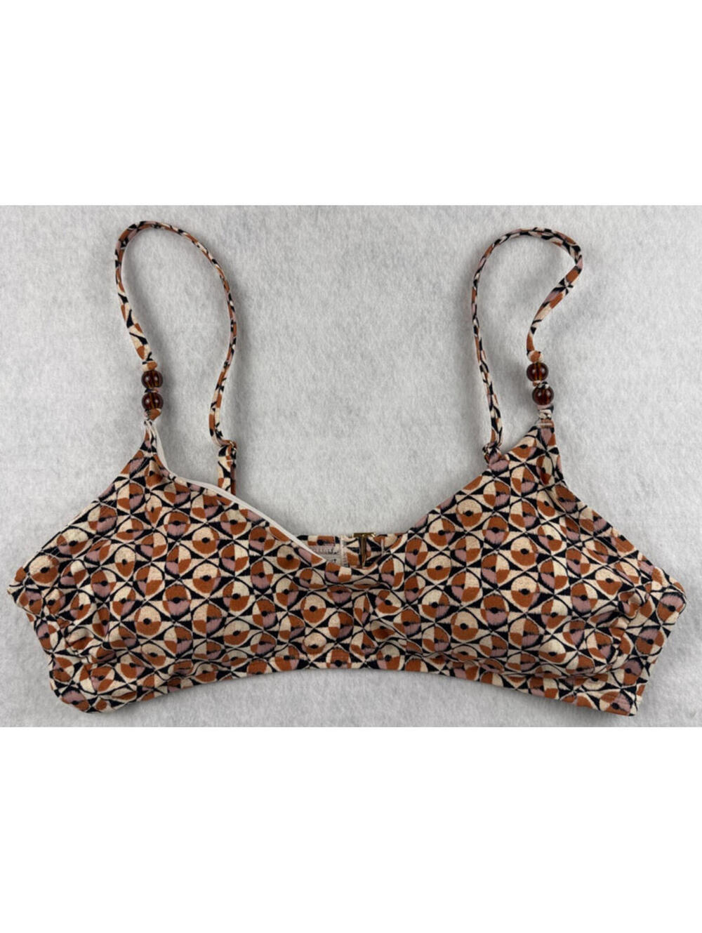 Bikini Top Womens XL Geometric Print Beaded Strap Swim Top NWT